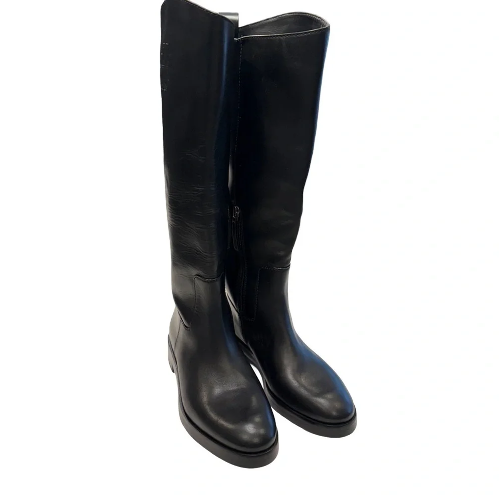 Tory Burch Women’s The Riding Boot Size 8 Black Leather Embossed Logo NEW